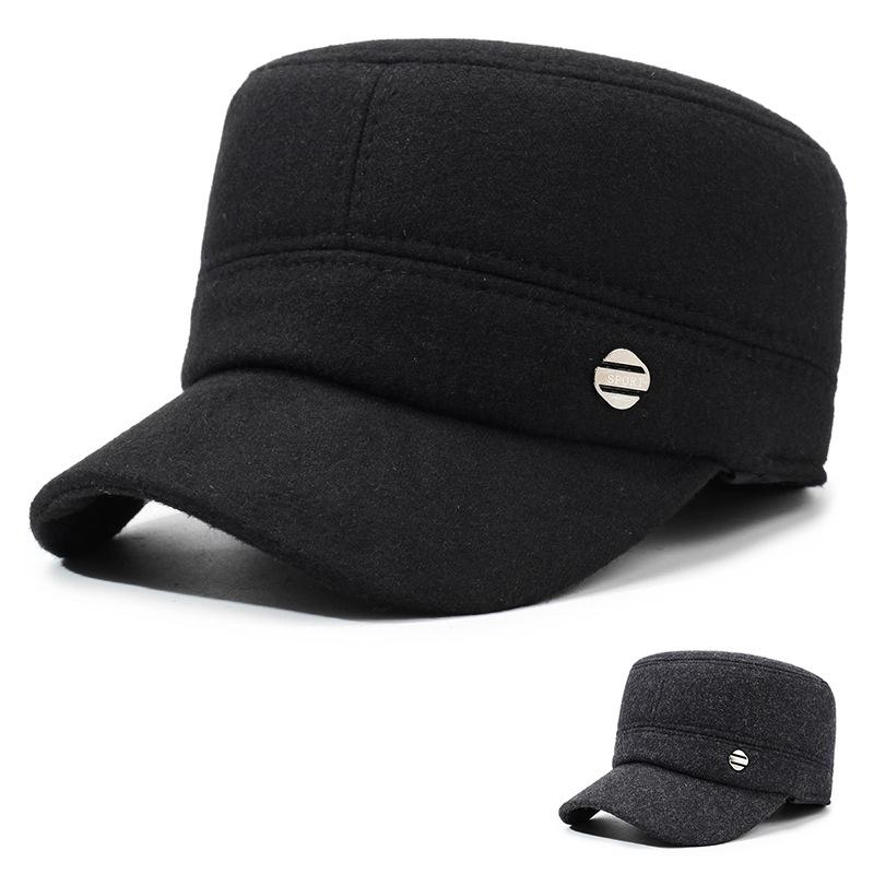 Autumn Winter Men's Hat Winter Cotton Ear Protection Wool Flat Cap Middle-Aged Old People's Hat Outdoor Warm Cap
