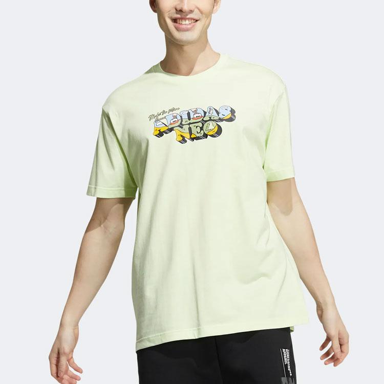 Adidas Neo Cartoon Logo Print Sports Loose Short Sleeve T-Shirt Men Tops Acid-Green HC9662