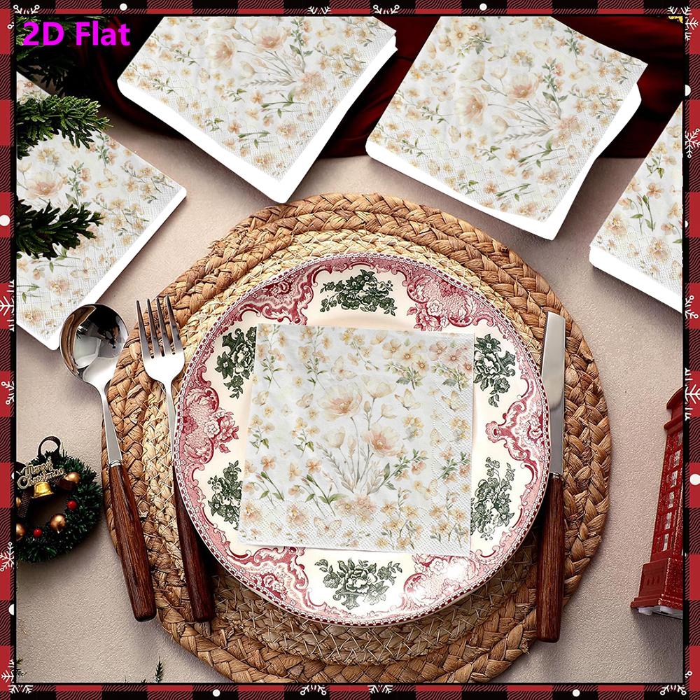 20pcs Disposable Napkins with Flower Pattern Print for Wedding,Parties,and Daily Use for Thanksgiving Fall Christmas Table Decoration
