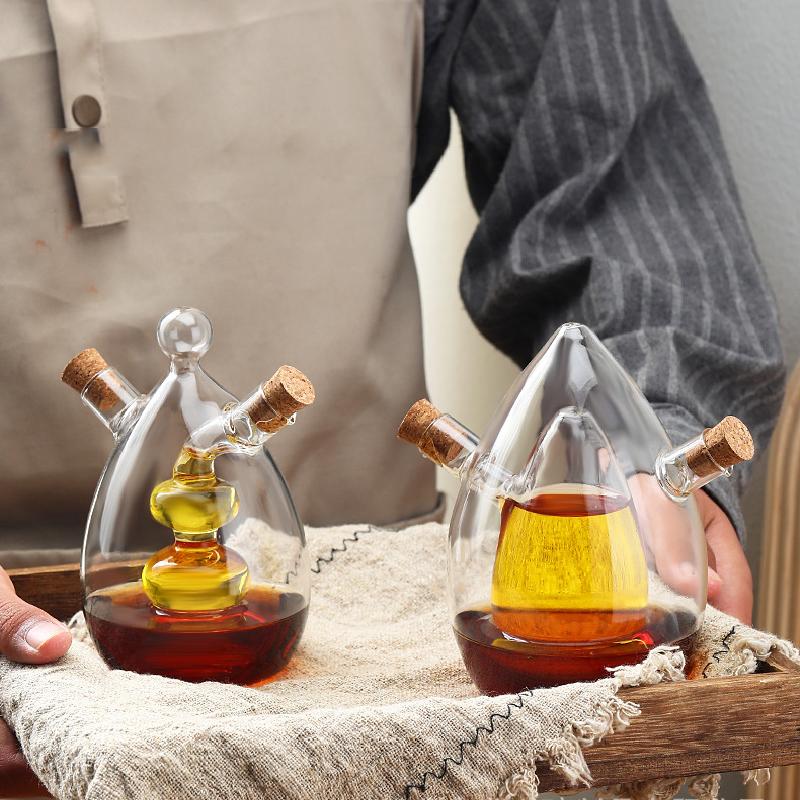 Double Glass Pot Kitchen Supplies Seasoning Bottle Soy Sauce Bottle Vinegar Bottle Glass Oil Vinegar Pot Kitchen Accessories