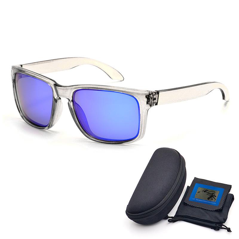 New fishing sunglasses for men and women, stylish large-frame square sunshade fashion sunglasses#9006 Gray frame blue lens