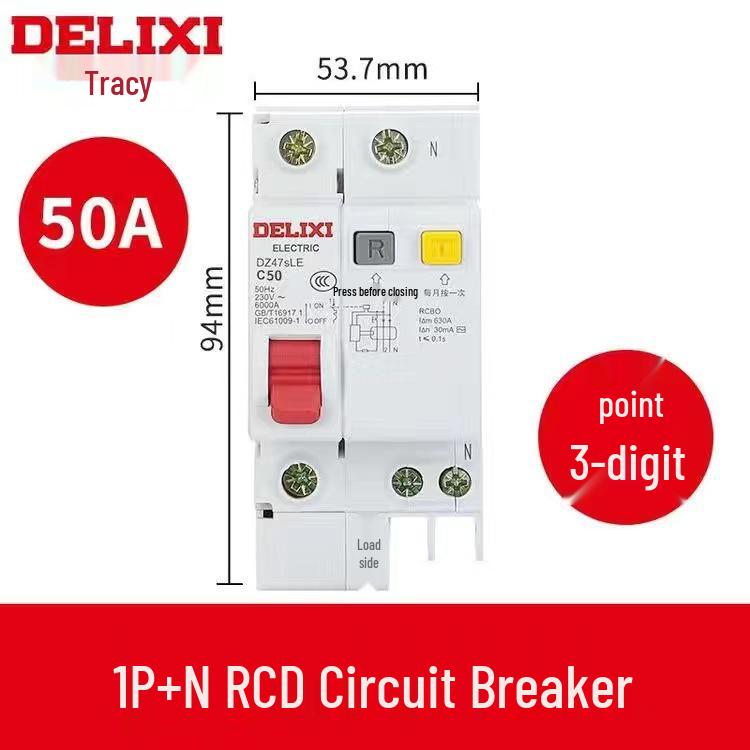 Delixi DZ47sLE Air Switch Circuit Breaker with Leakage Protection (1-4P, Single/Three-Phase, N)