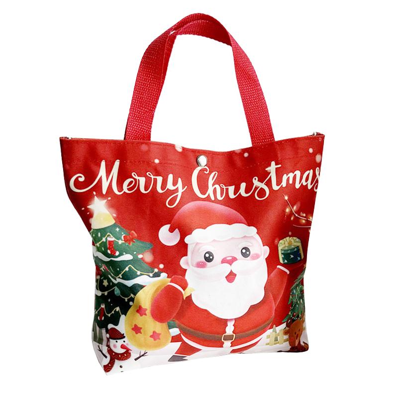 1pc Christmas Santa Claus Canvas Tote Bag Reusable Xmas Handbag Lovely Red New Year Gift Party Supply
