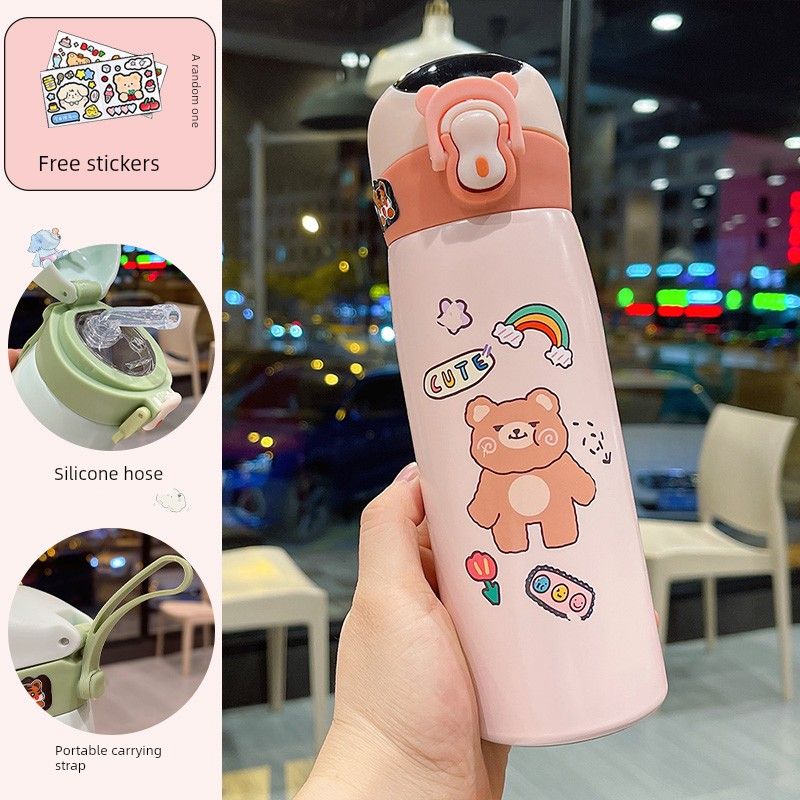 Large Capacity Thermos Cup Primary School Girls Water Cup with Straw Good-looking Maternity Cute Portable Children Cup