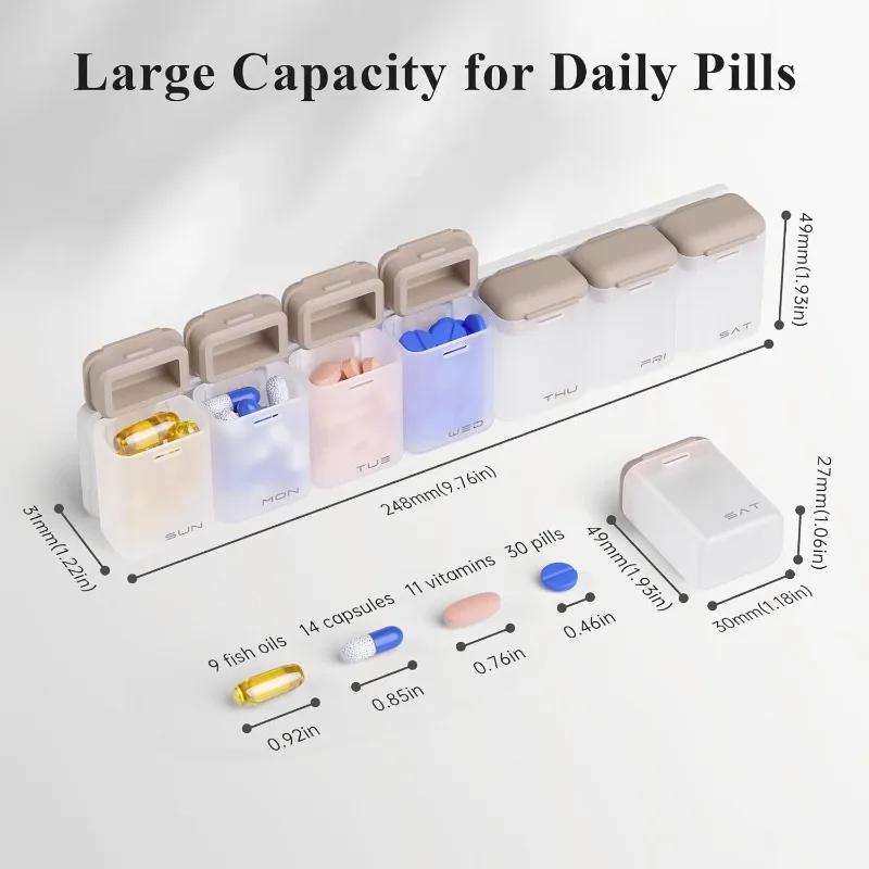 Weekly Pill Box with Magnets Daily Medication Organizer Medicine Case Container Leak-Proof Design for Supplements and Travel