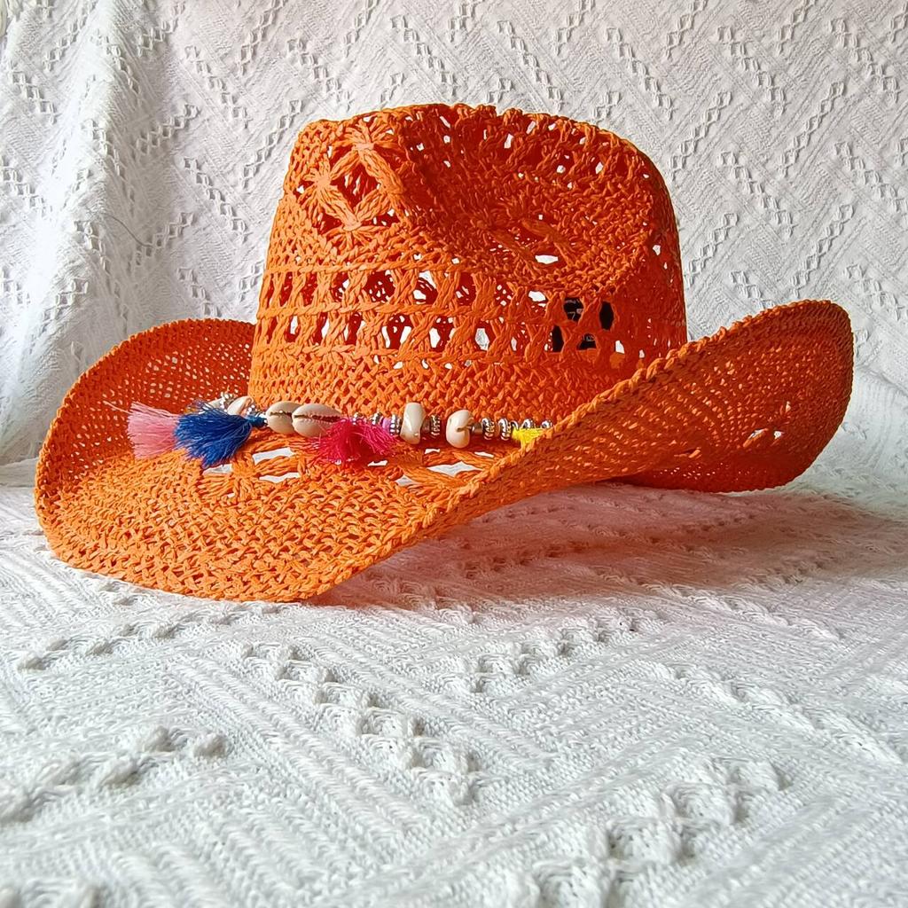 8 Colors Cowboy Straw Hat Hand-Woven Hollow Men'S And Women'S Summer Sun Hat Jazz Straw Hat Western Cowboy Hat Sombrero