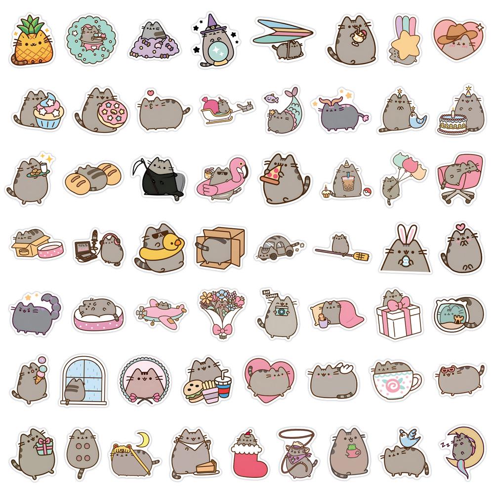 55 Anime Fat Pusheen Cat Cartoon Stickers for Suitcases, Water Bottles, and Scooters