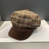 Korea's New Autumn and Winter Woolen Octagonal Hat for Women Plaid Large Head Circumference   Face Showing  Small Suede Painter's Hat