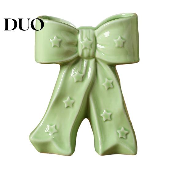 Dried Flower Holder Ceramic Bow Vase with Star, Decorative Flowers Vase, Creative Romantic Home Accessories Arrangement for Living Room Table