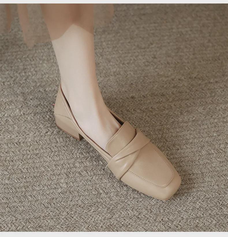 ZHR Women's Thick Heel Square Toe Loafers - Summer 2023 British Style Slip-on Leather Shoes