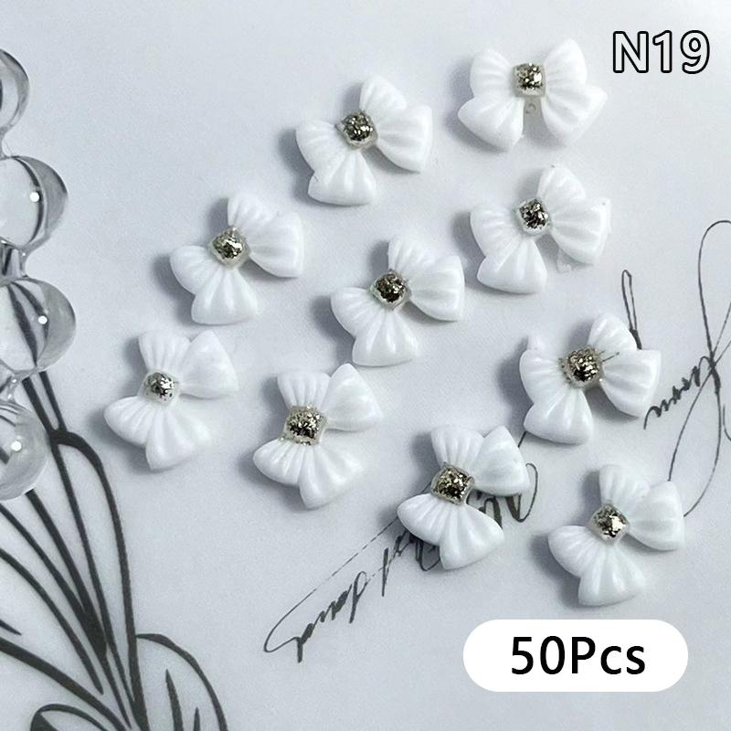 50Pcs Ribbon Resin Bow Nail Charm Parts 3D  Nail Art Decoration Accessories Supplies For Diy Korean Manicure Design
