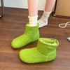 2025 autumn and winter new fashion snow boots thickened warm cotton shoes mustard green cute bread shoes flat short boots