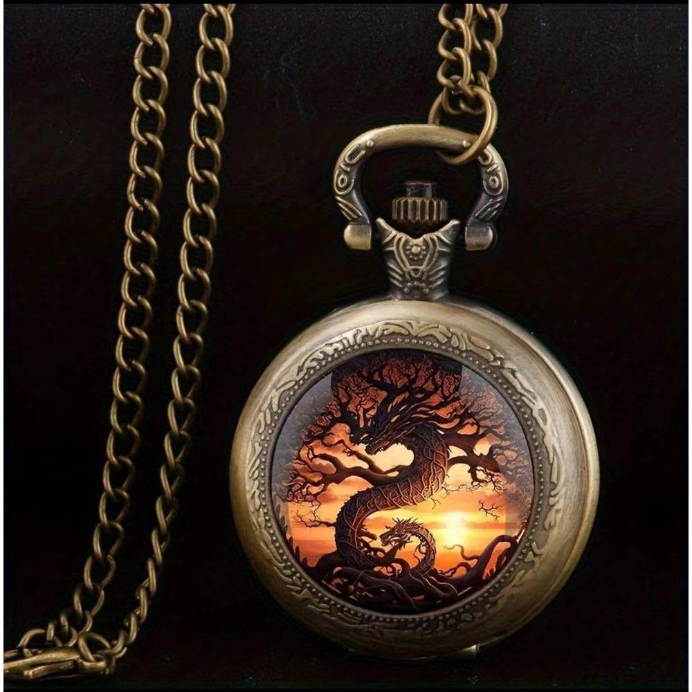 

Color Pattern Medium Pocket Watch Retro Flip Decorative Necklace Watch Personality Trend Male and Female Students Quartz Watch