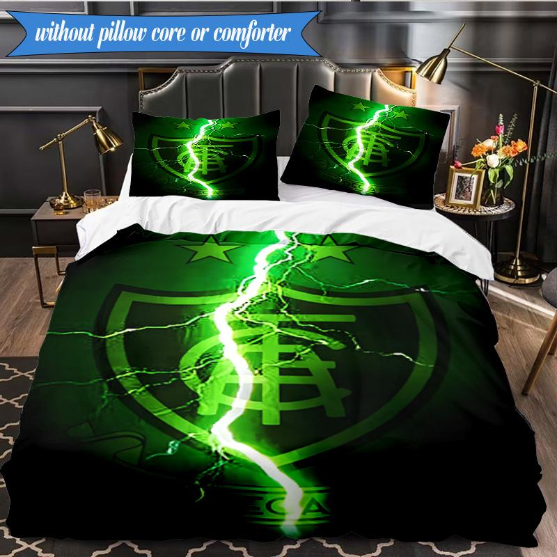 3PCS Green Shield Emblem Design Printed Soft Bedding Set,Including 1pc Duvet Cover And 2pcs Pillowcases Perfect for Bedroom, Dormitory, Fan gift