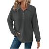 Women's Fashion Long-Sleeve Solid-Color Collared T-Shirt With Button-Up Front And Pocketed Casual Sweatshirt Top