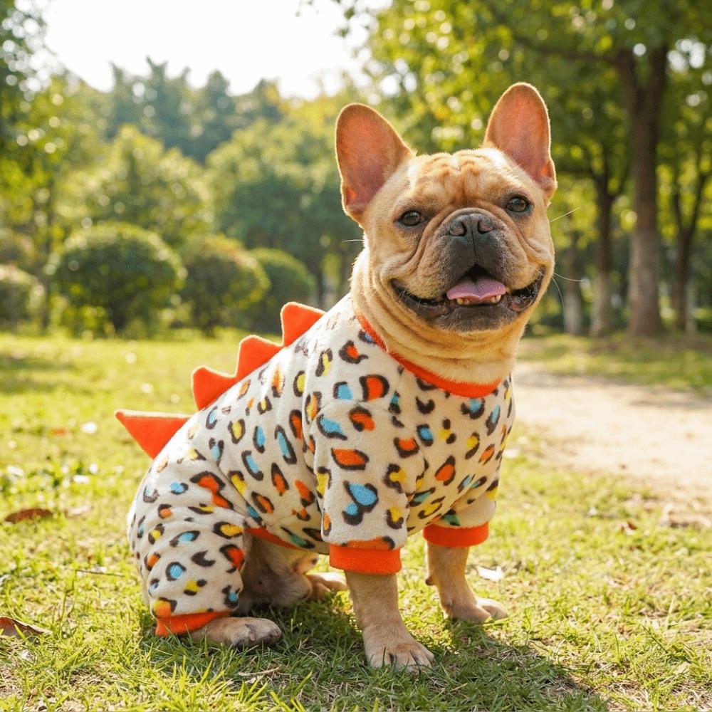 Thickened Leopard Print Dinosaur Dog Jumpsuit with D-Ring Dog Towing Suit Dog Coat  Outdoor Wear