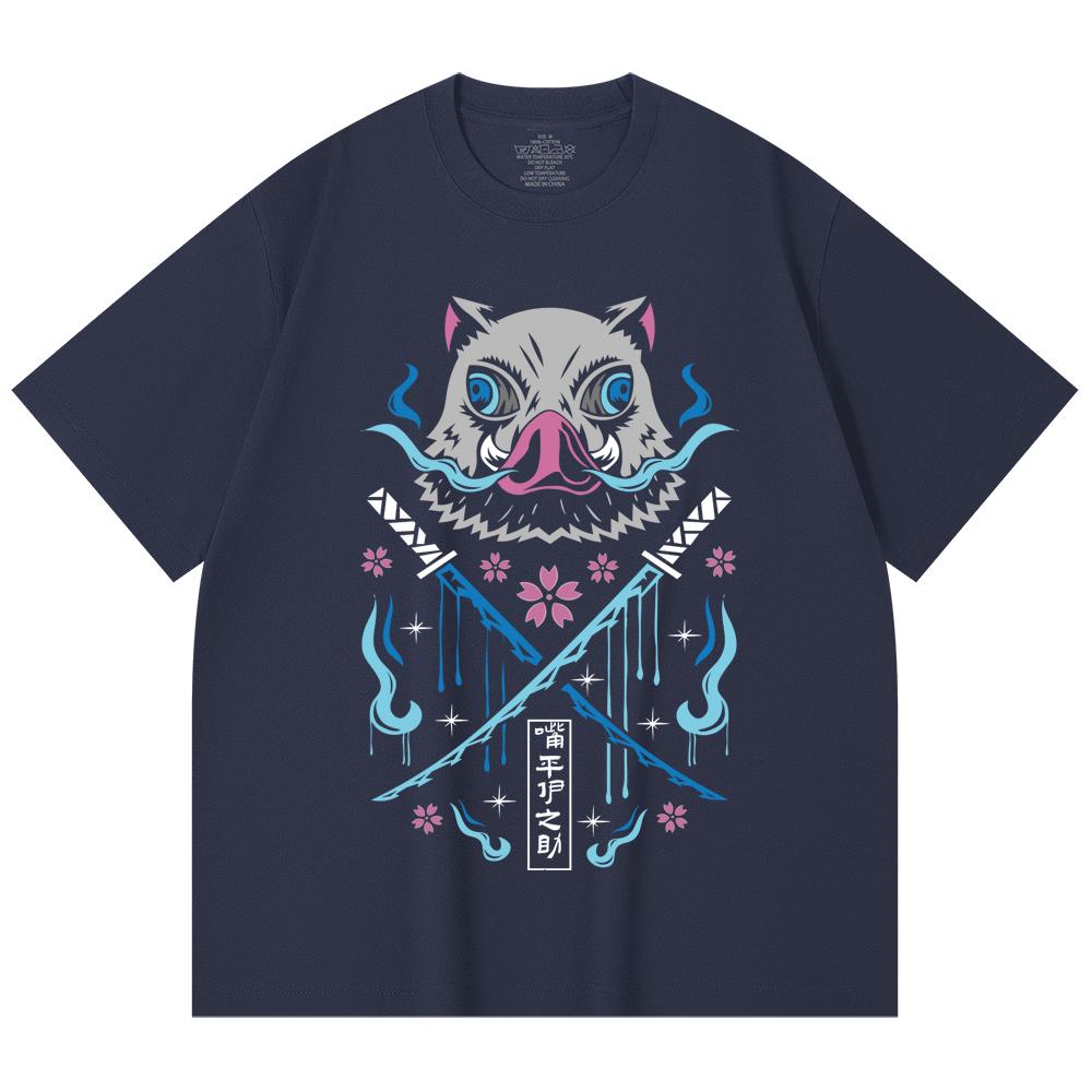 230 g/m² 100% Baumwolle Demon Slayer V97 Inosuke Aufdruck Unisex Schweres Baumwoll-T-Shirt