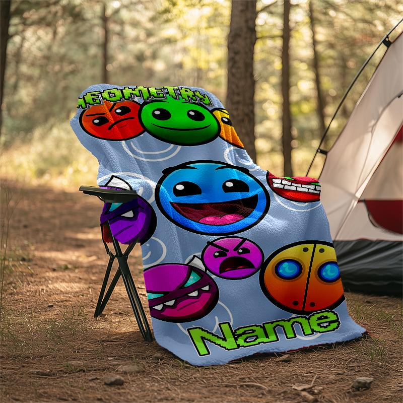 Gepersonaliseerd Custom Naam Deken - Geometry Dash Print Design, Deken voor Bank, Bed, Reizen, Kamperen - Zacht en Warm, Geweldig Cadeau