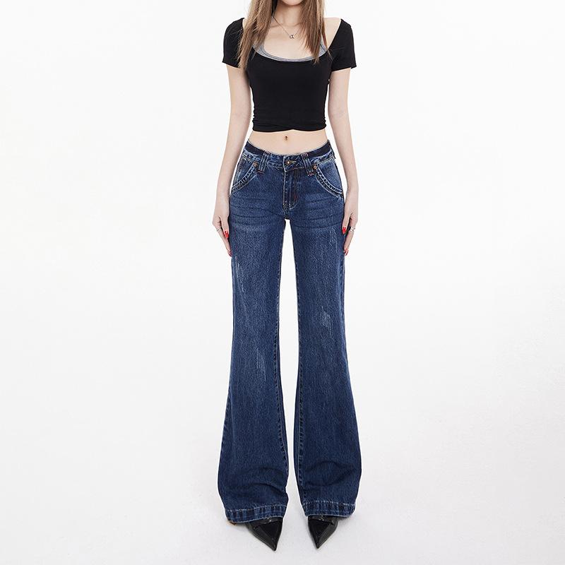 American Spice Girl Low Waist Slightly Pulled Jeans Women's New Year's Spring and Autumn New Slim and Skinny Legs Flared Pants