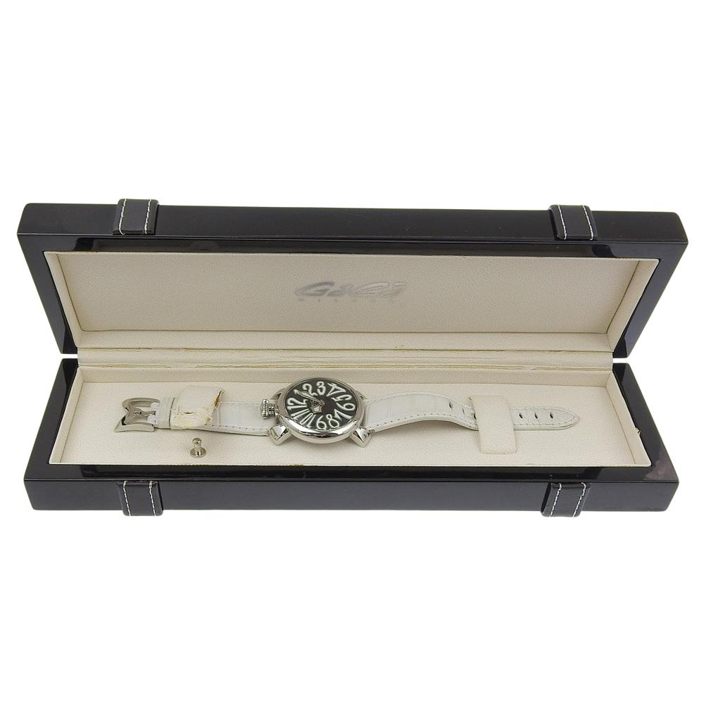 Gaga Milano Manuale 40 Watches 5020 black blackDial Stainless Steel/Embossed Leather Quartz Analog display mens Used