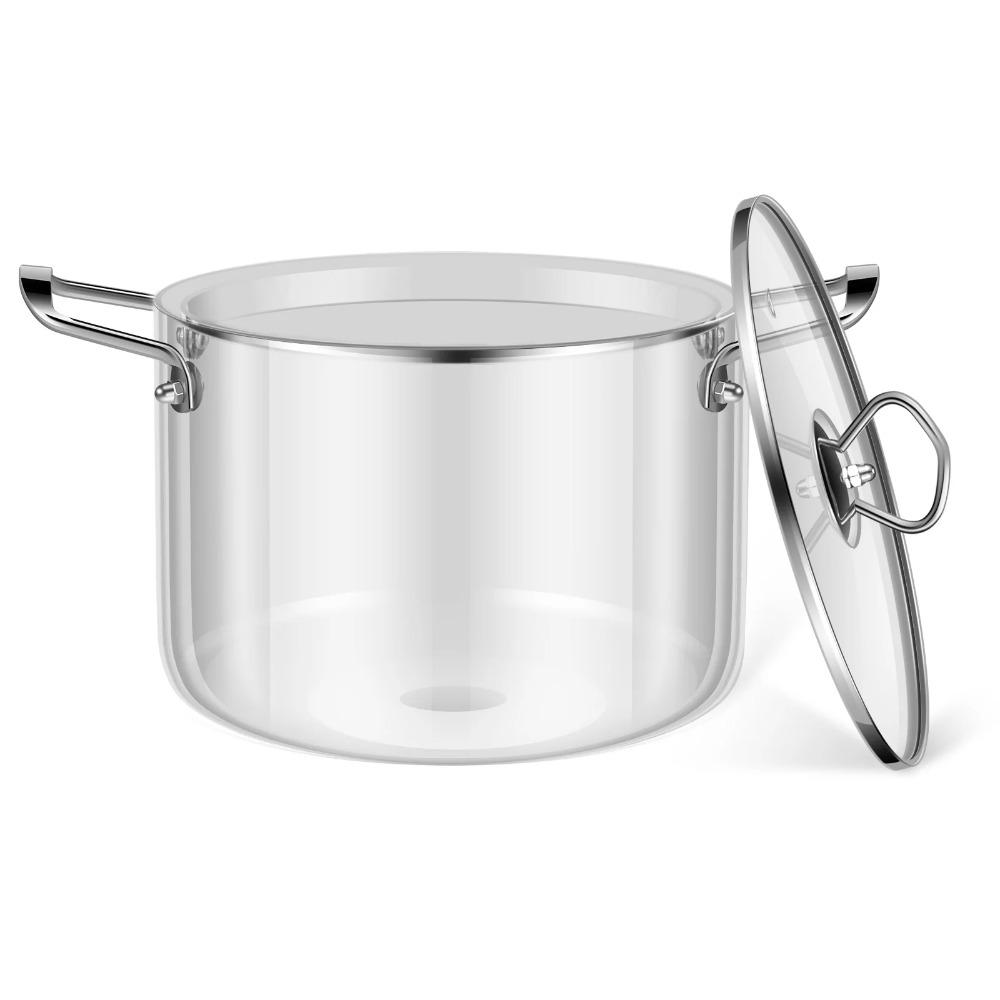 

Glass Soup Pot with Lid Stainless Steel Double Handles Heat Resistant Stewpan Glassware for Cooking Milk Pasta Kitchenware