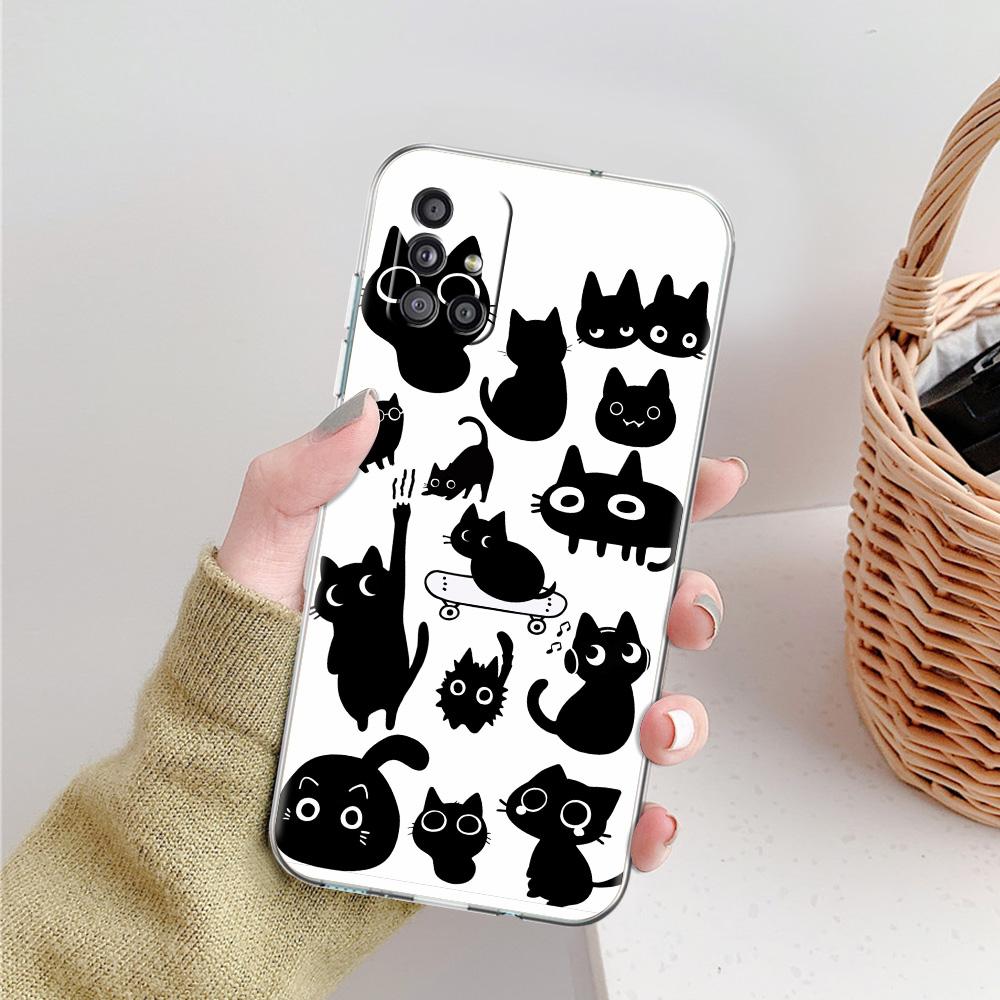 Phone Case For Samsung A15 A13 A35 A55 A51 A71 A41 A31 A21S A03S A05 A17 A23 A25 A33 A53 A73 5G A07 4G Cover Funny Black Cat