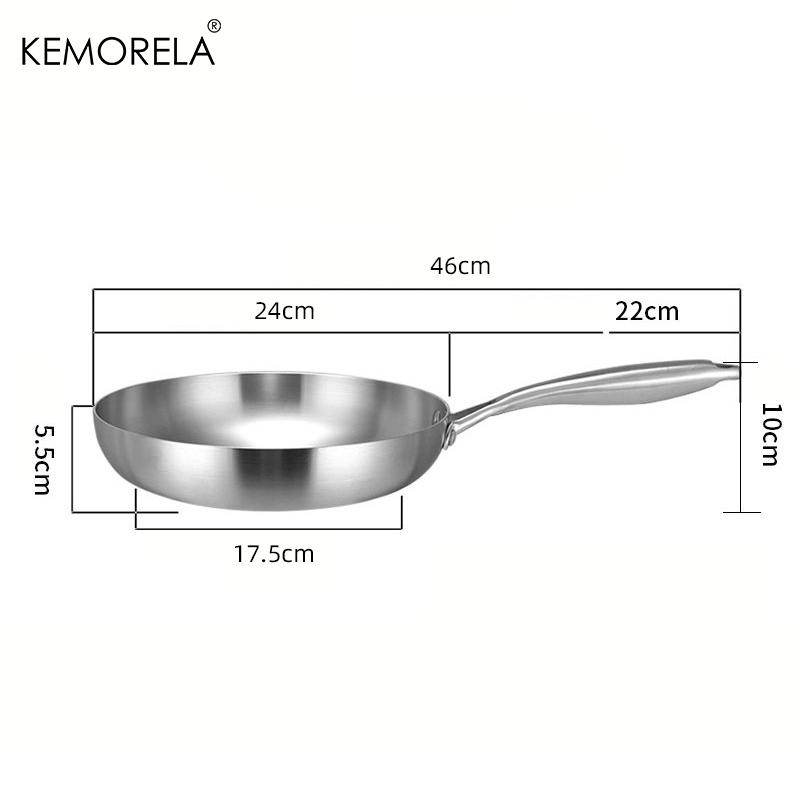 24CM Bratpfanne 304 Edelstahl 2MM Dicke Wokpfanne 5-lagige Stahlpfanne, Pfannen in Profiqualität zum Kochen Kochtopf