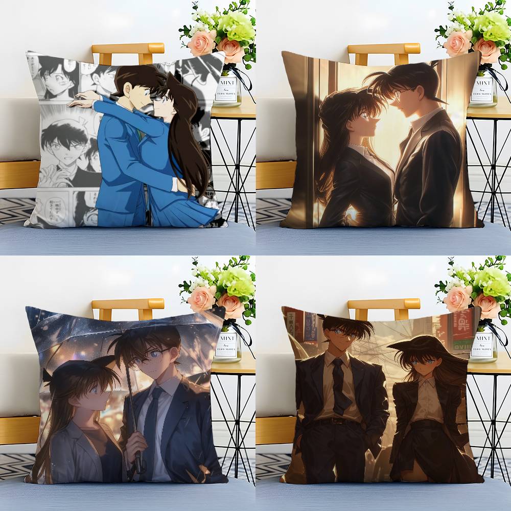 2D-Detective C-Conan Pillow Case Anti-dustmite Pillowcase Invisible Zipper Silky Short Plush Sofa Cushion Cover