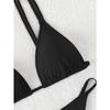 New Bikini Solid Color Triangle Cup Backless Sexy Bikini Swimsuit for Women
