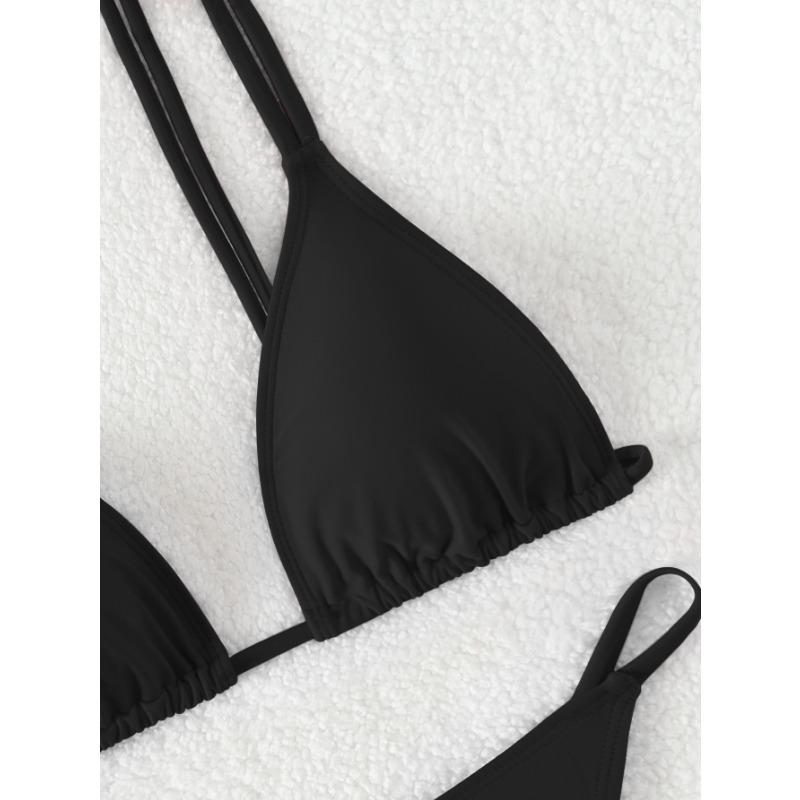 New Bikini Solid Color Triangle Cup Backless Sexy Bikini Swimsuit for Women