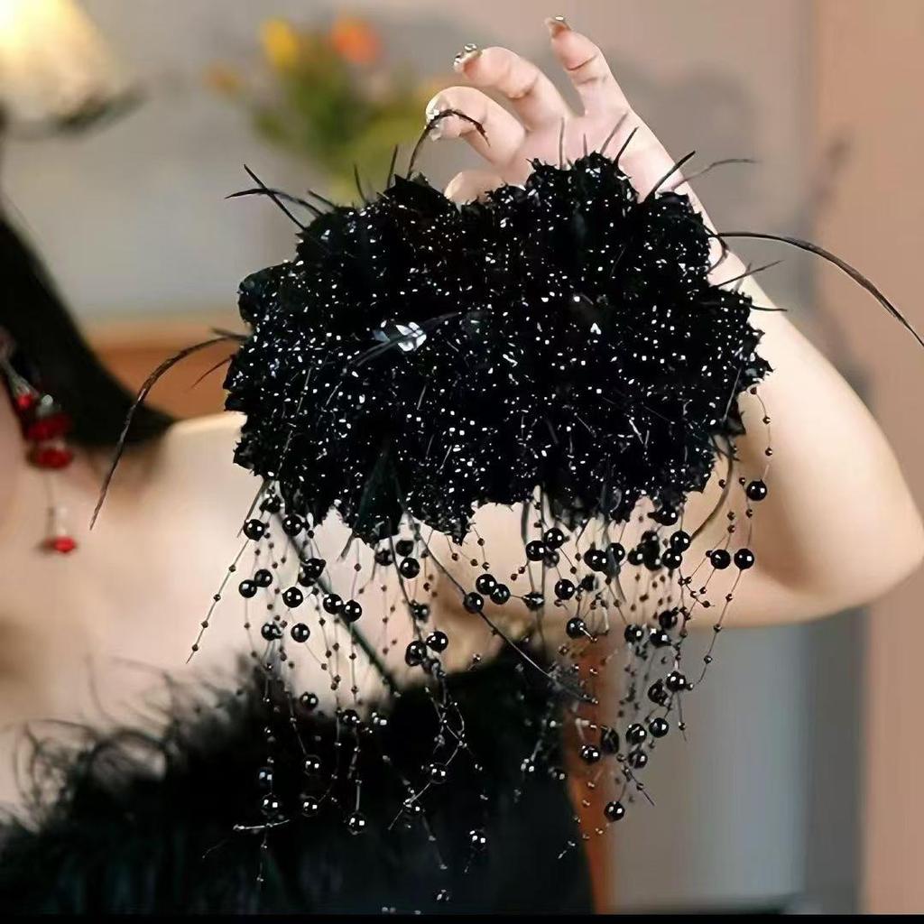 Large Beaded Flower Hair Clip Claws For Women Pearl Tassel Shark Clip Fairy Feather Ponytail Clip Hairpins Girl Hair Accessories