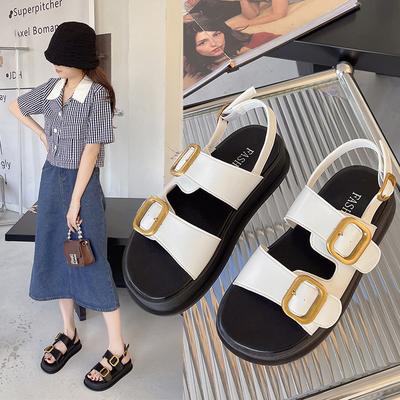 Metal Pin Buckle Women's Sandals Summer Fashion Casual Flat Sandals Simple Versatile Ladies Platform Sandals