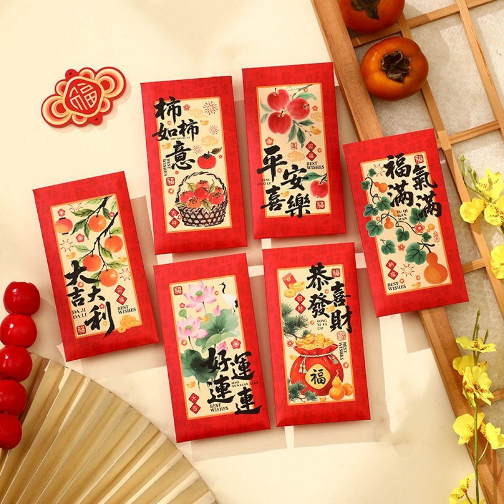 6Pcs Paper 2026 Horse Year Red Envelope Cartoon Lucky Money Bag Horse Year Money Envelope  New Year