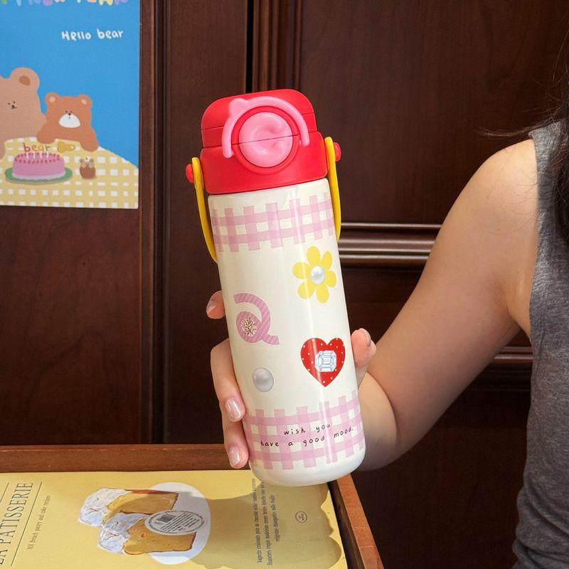 Cute Large-Capacity Thermos Cup for Girls, High-Looking New Style 316 Stainless Steel Water Cup with Straw and Handle