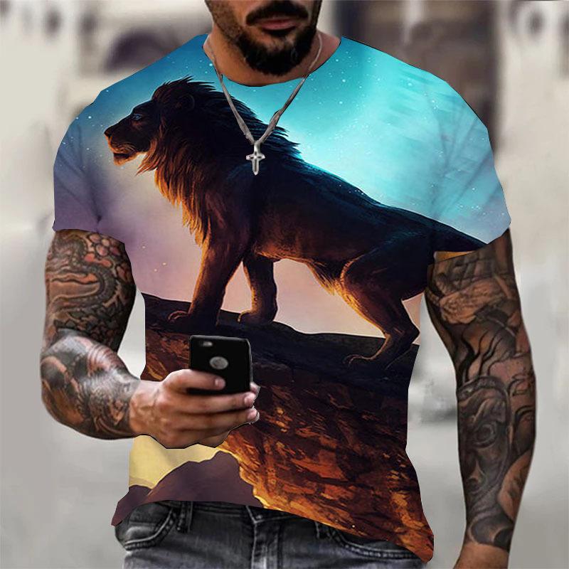 Men's T Shirt 3D Digital tiger Print Short Sleeve T-Shirts Comfy Casual Elastic Crew Neck Men Outdoor Activities Top