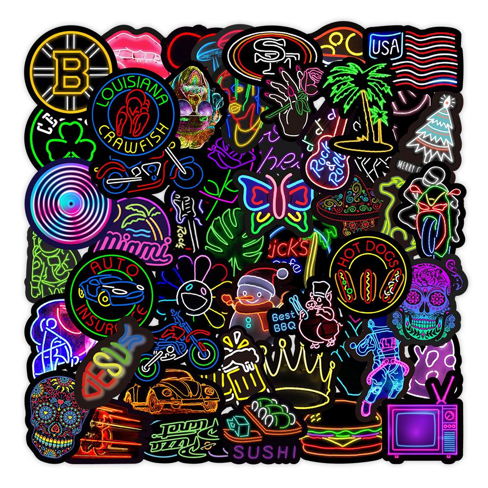 50 Trendy Neon Lights Stickers: Notebooks, Skateboards, Cars, Luggage Decor