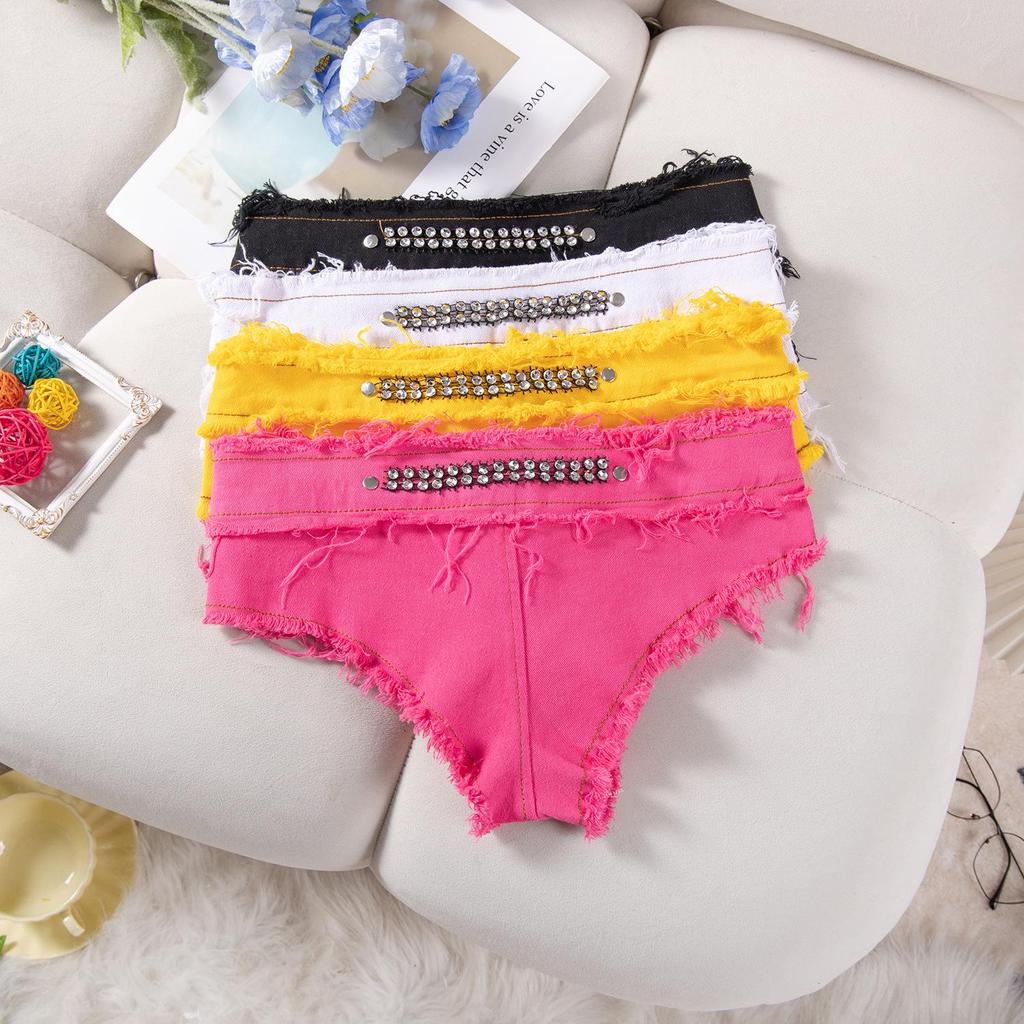 European & American Style Low Waist Denim Shorts - Sexy, High Elasticity, Plus Size Sequin Design