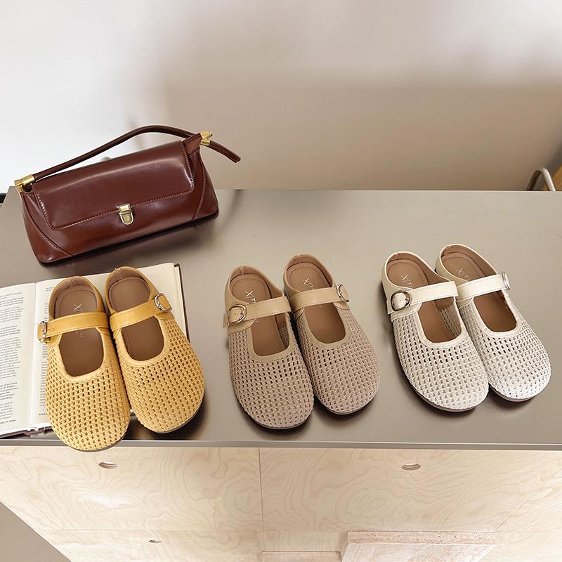 Fashion 2025 New Women's Summer Hollow Out Woven Breathable Slip-On Sandals Slipper Flat Heel Anti-Slip Casual Plastic Thong Slippers