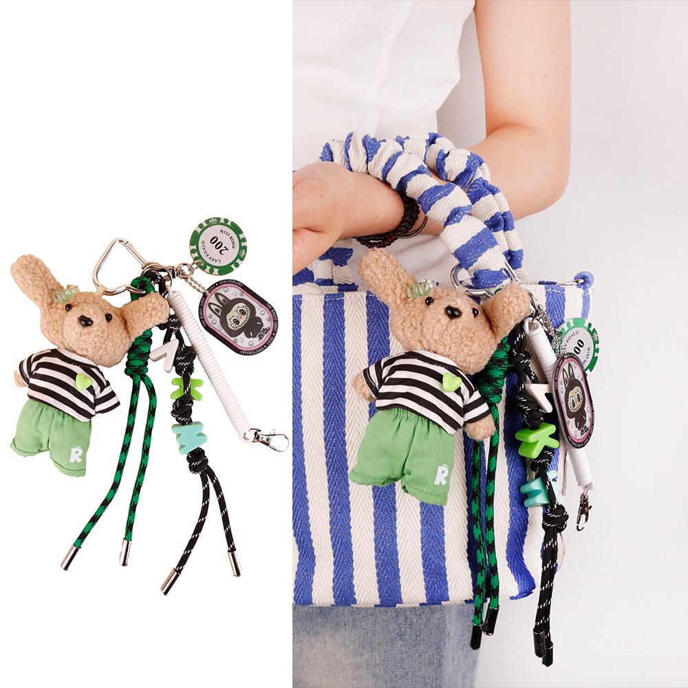 

Colorful Rope Plush Teddy Bear Keychain – Handmade Bag Charm & Cute Car Ornament