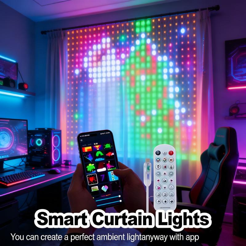 400LED Intelligent Curtain DIY Music Rhythm Ambient Fairy Lights for Christmas Window Curtain Party Background Decoration