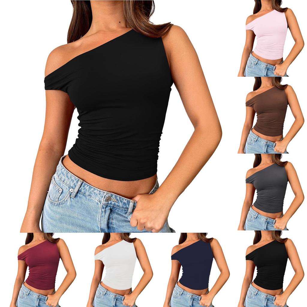 Dámské od ramene Bez rukávů Pevné Sexy Roztomilé tričko Slim Fit Upnuté tričko Crop-Top tílko