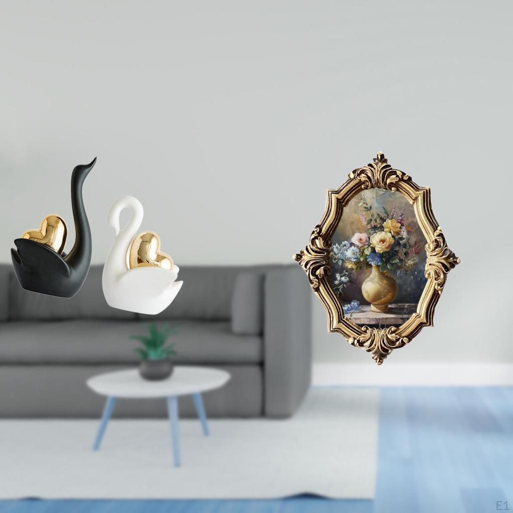 Elegant Swan Figurines And Vintage Resin Photo Frame Art Crafts Collection for Tabletop Bookshelf