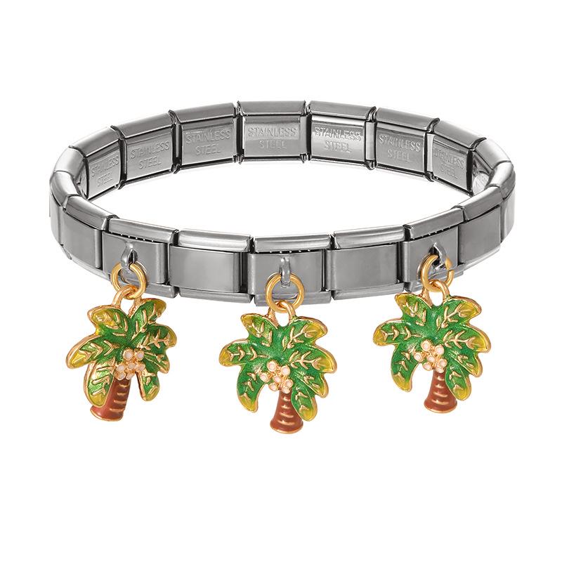 Mixed Color Italian Square Module Christmas Pendant Bracelet Set