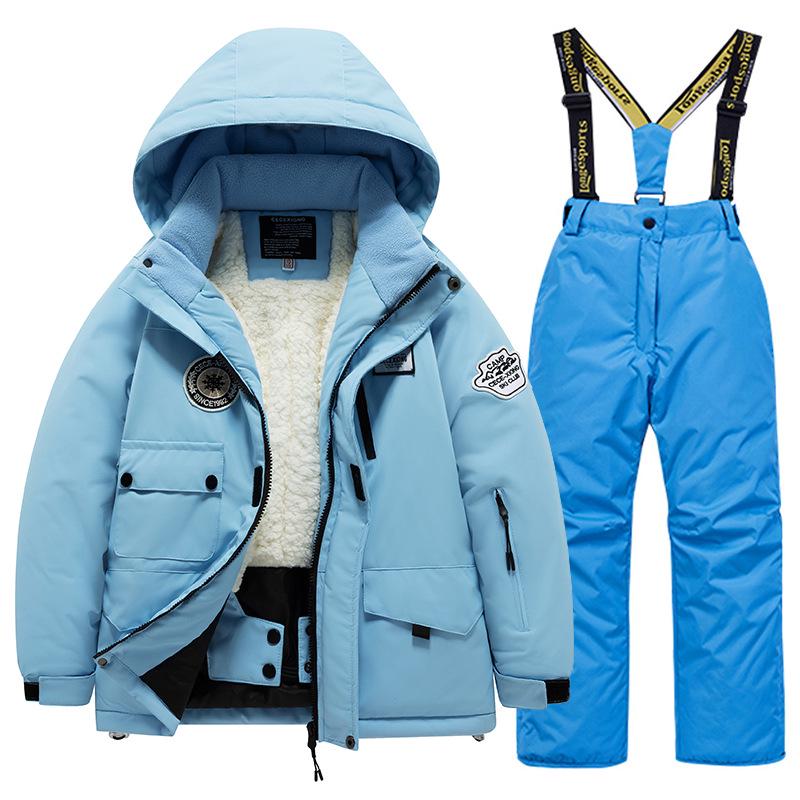 Children's Winter Ski Suit: Fleece-Lined, Waterproof, Windproof, One-Piece Ski Bib Pants for Boys and Girls