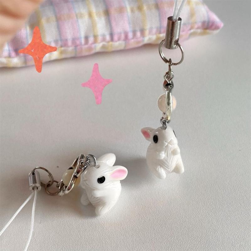 Korean 3D Rabbit Flower Phone Chain Lanyard Y2k Girl Bowknot Keychain Sweet Bag Pendant Decoration Backpack Ornament