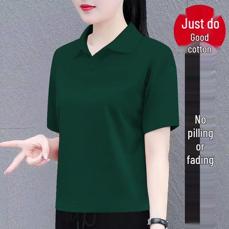 

Women s Summer Cotton Polo T-Shirt – Short-Sleeve, Casual, Versatile, Petite Fit XL for 110-120 lbs темно-зелений колір