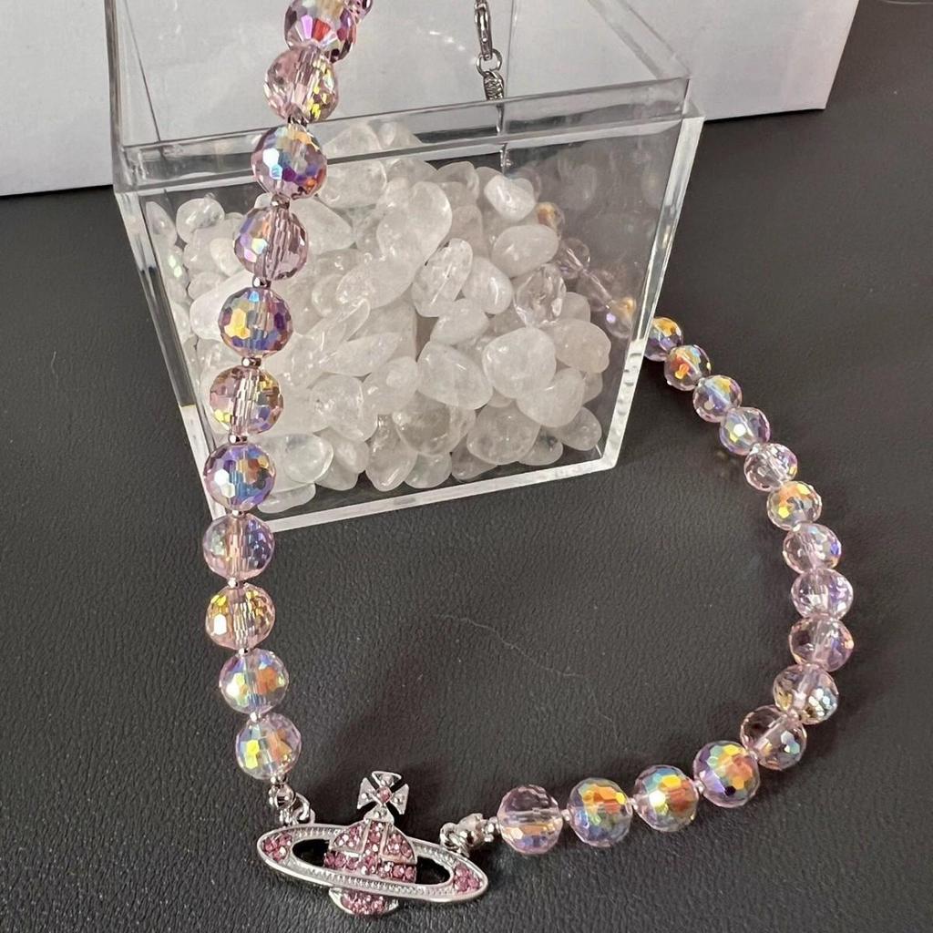 Premium Natural Crystal Bead Necklace & Custom Pink Diamond Bracelet for Women