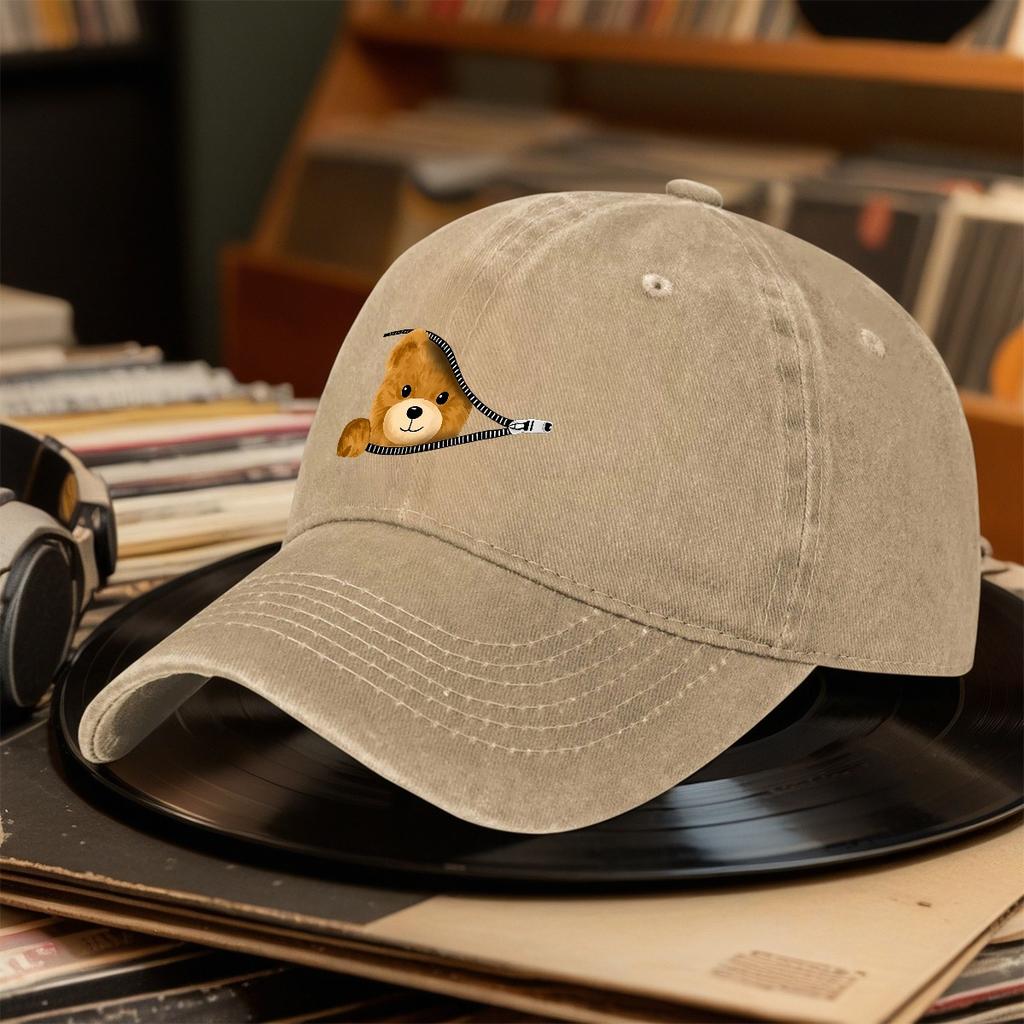 Süßer Teddybär Reißverschluss Hi Baseballkappe Sonnenhut Jagdhut Klassisch Leicht Unisex Wandern Mode Kopfbedeckung Geschenkoption Geeignet