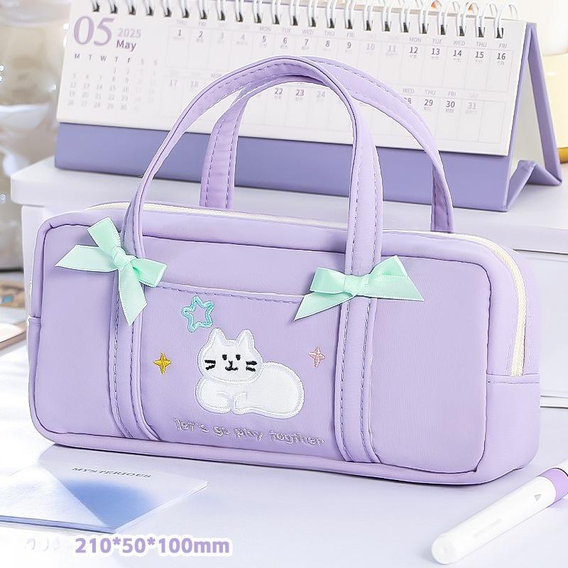 

Cute Bow Kitten Pencil Bag Portable High Value Small Fresh Convenient Simple Multi-functional Stationery Bag фіолетовий