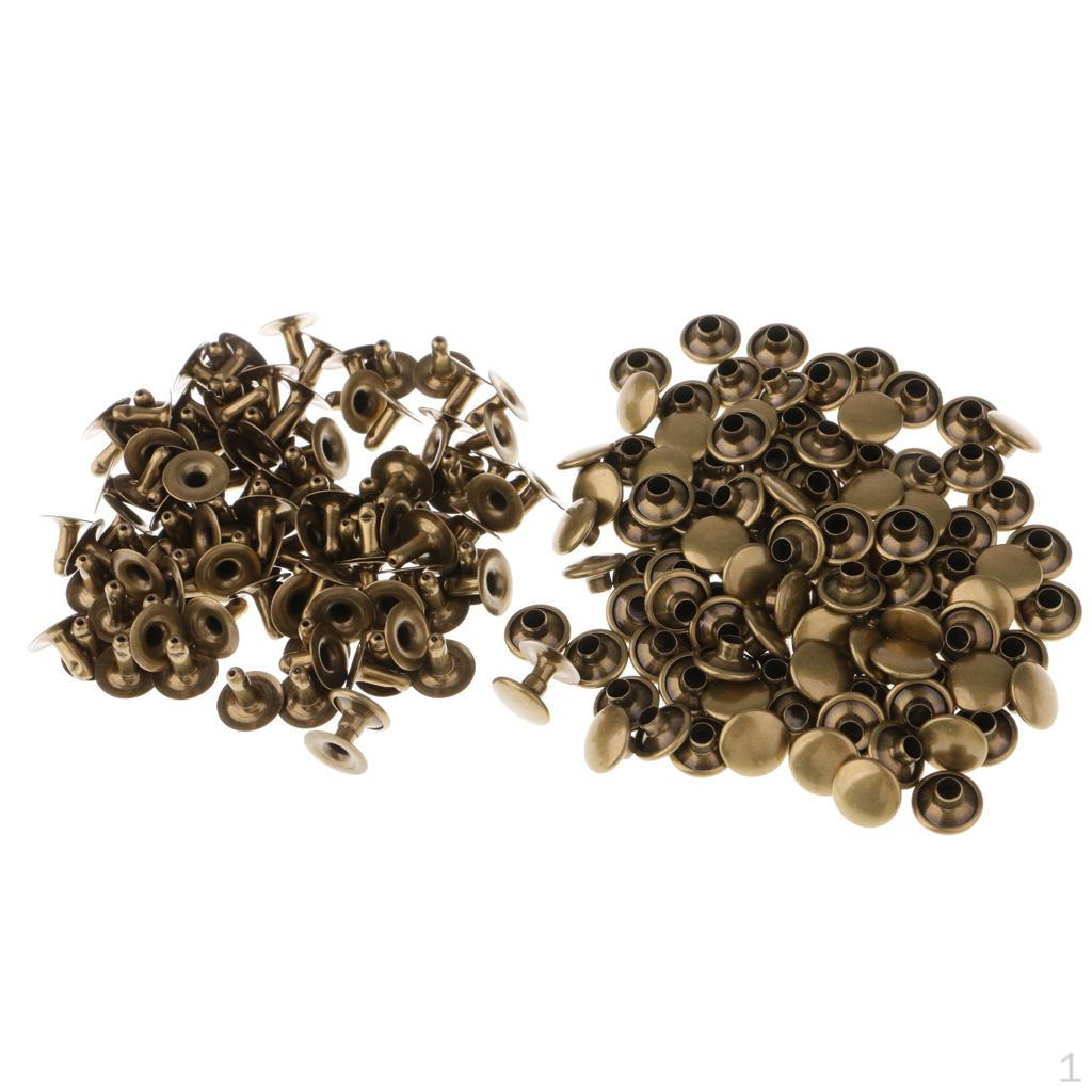 100 Assorted Round Metal Rivets for DIY Leathercraft Projects